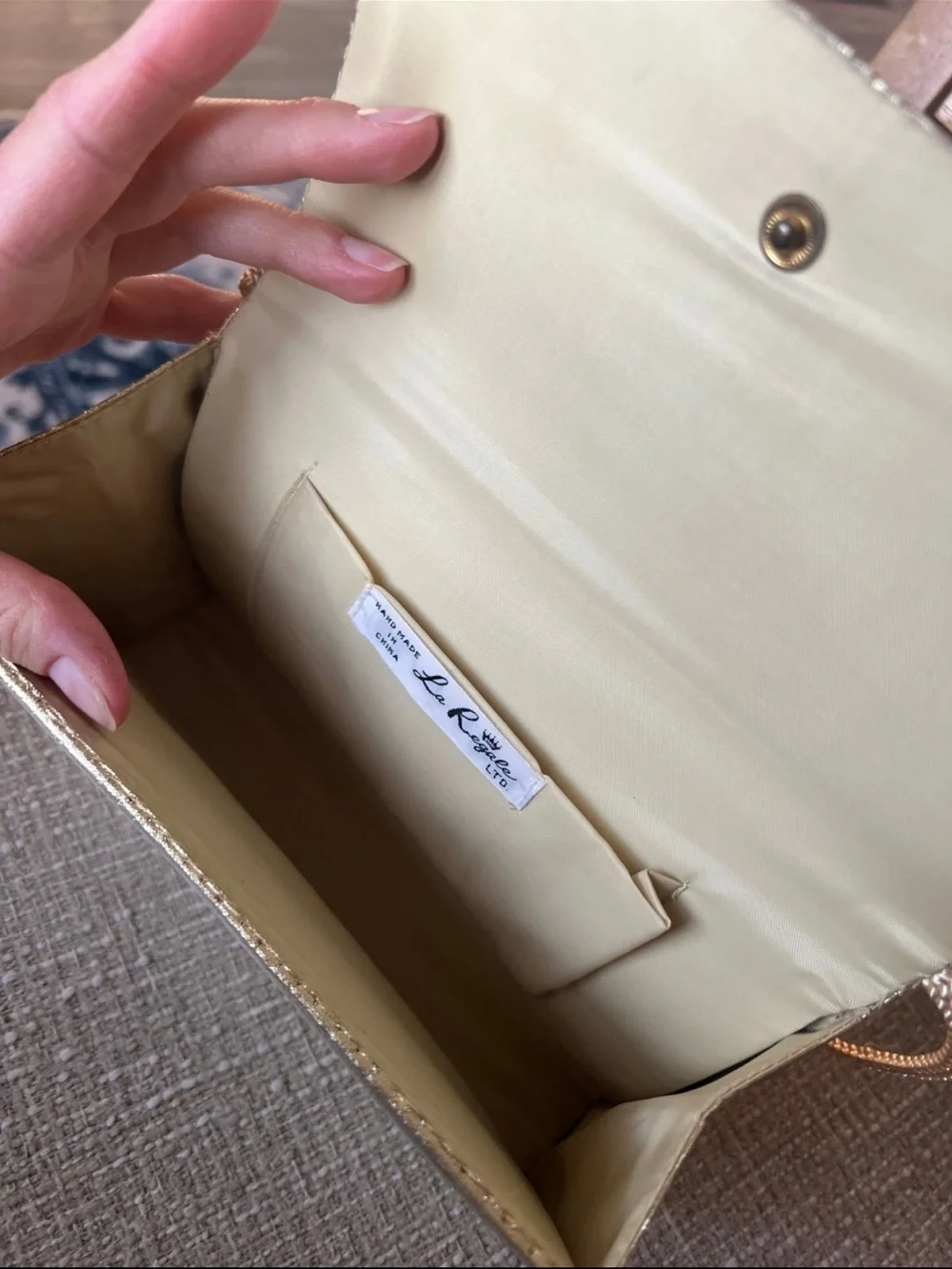 La Regale LTD. Gold Clutch with Strap